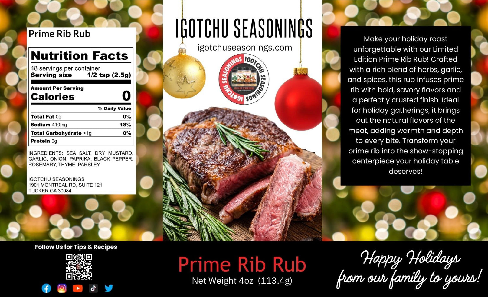 Prime Rib Rub 5.5 oz  Holiday Limited Edition